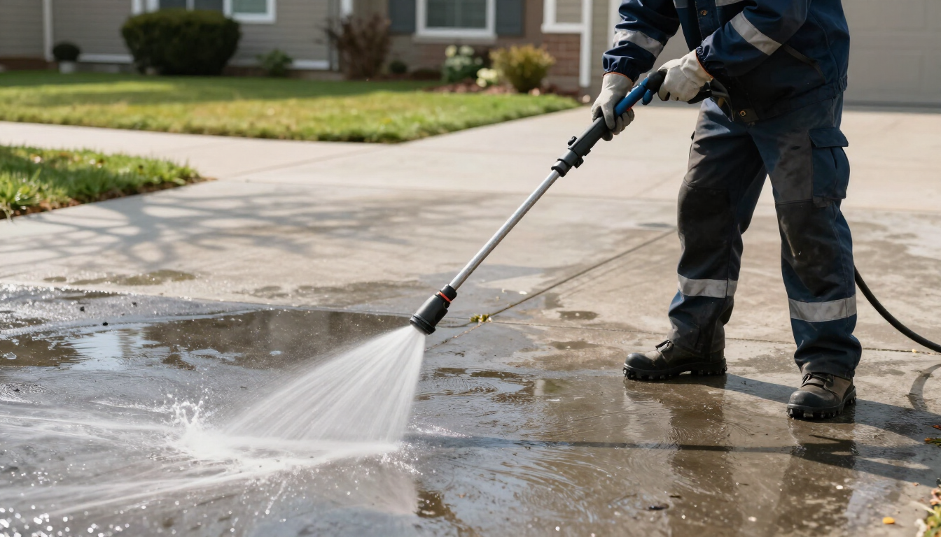 Professional oil stain removal on a concrete driveway in Spring Hill TN
