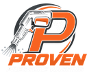 Logo with a stylized orange P and silver spray gun above the word PROVEN