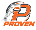 Logo with a stylized orange P and silver spray gun above the word PROVEN