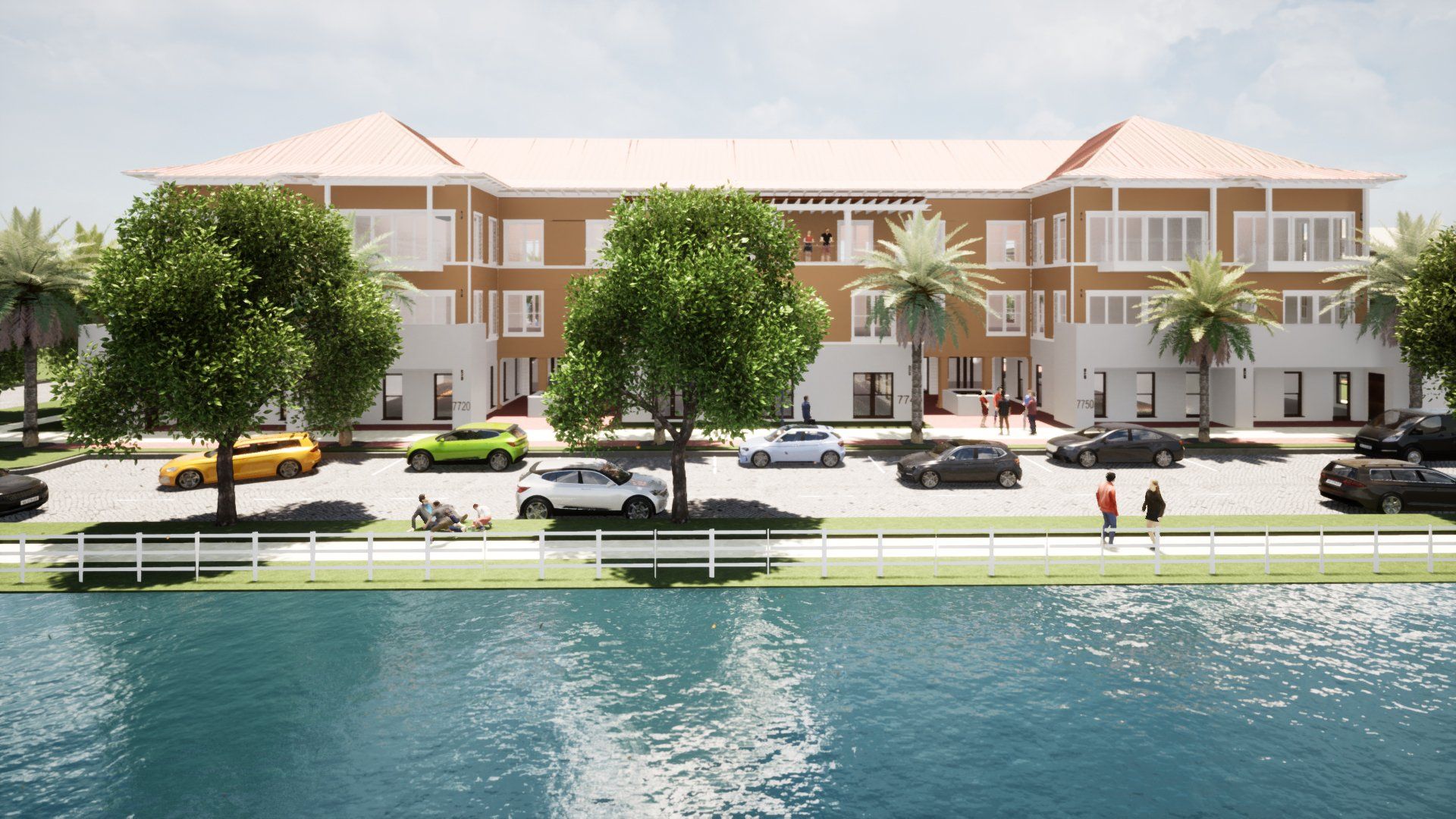 an artist 's impression of a large building next to a body of water