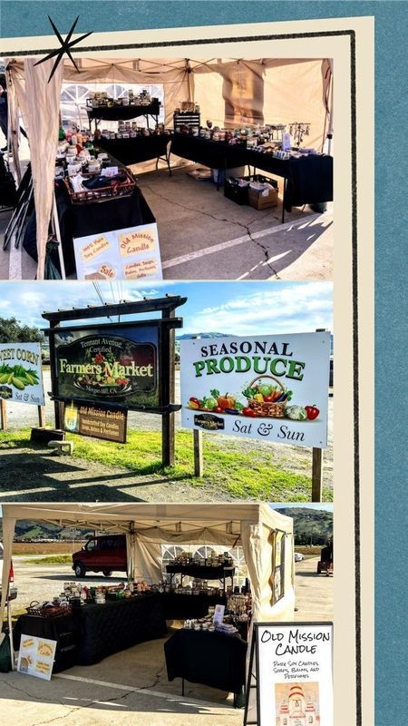 A collage of photos of a farmers market.