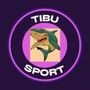 Logotipo de Tibu Sport con un tiburón de dibujos animados, círculos de color morado y morado claro y el texto