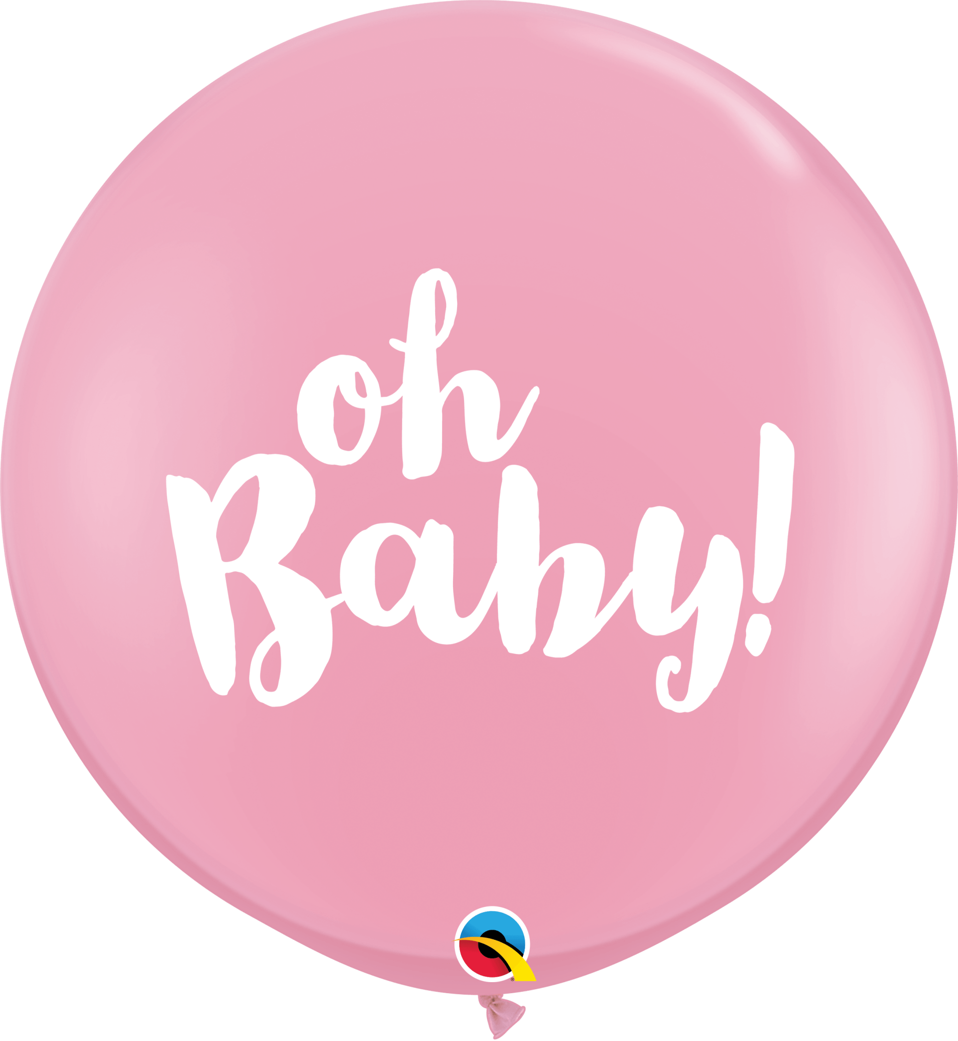A pink balloon with the words oh baby written on it