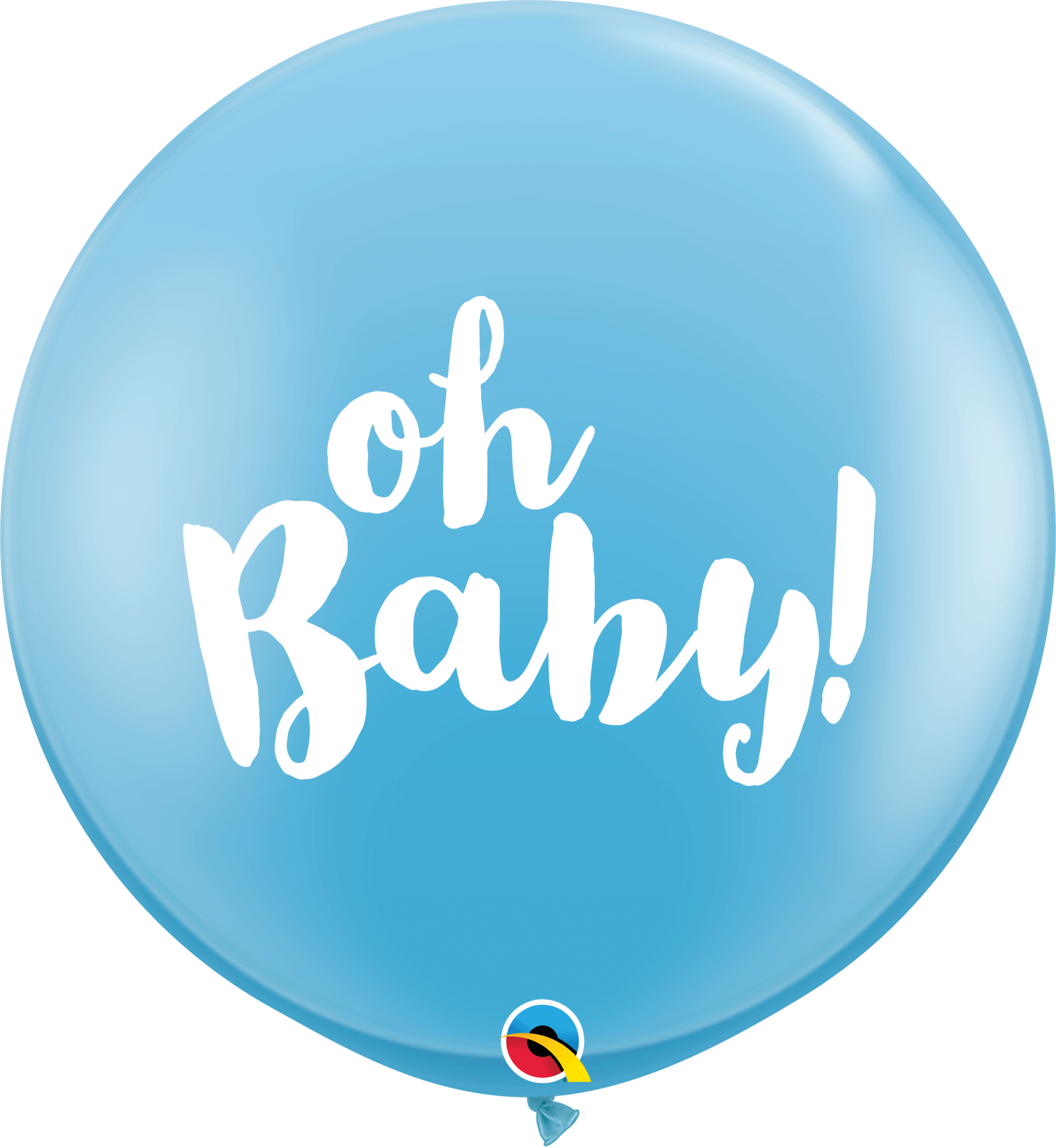 A blue balloon with the words oh baby written on it