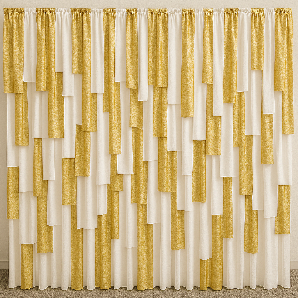 Gold streamer backdrop featuring layered metallic tones for an elegant event background