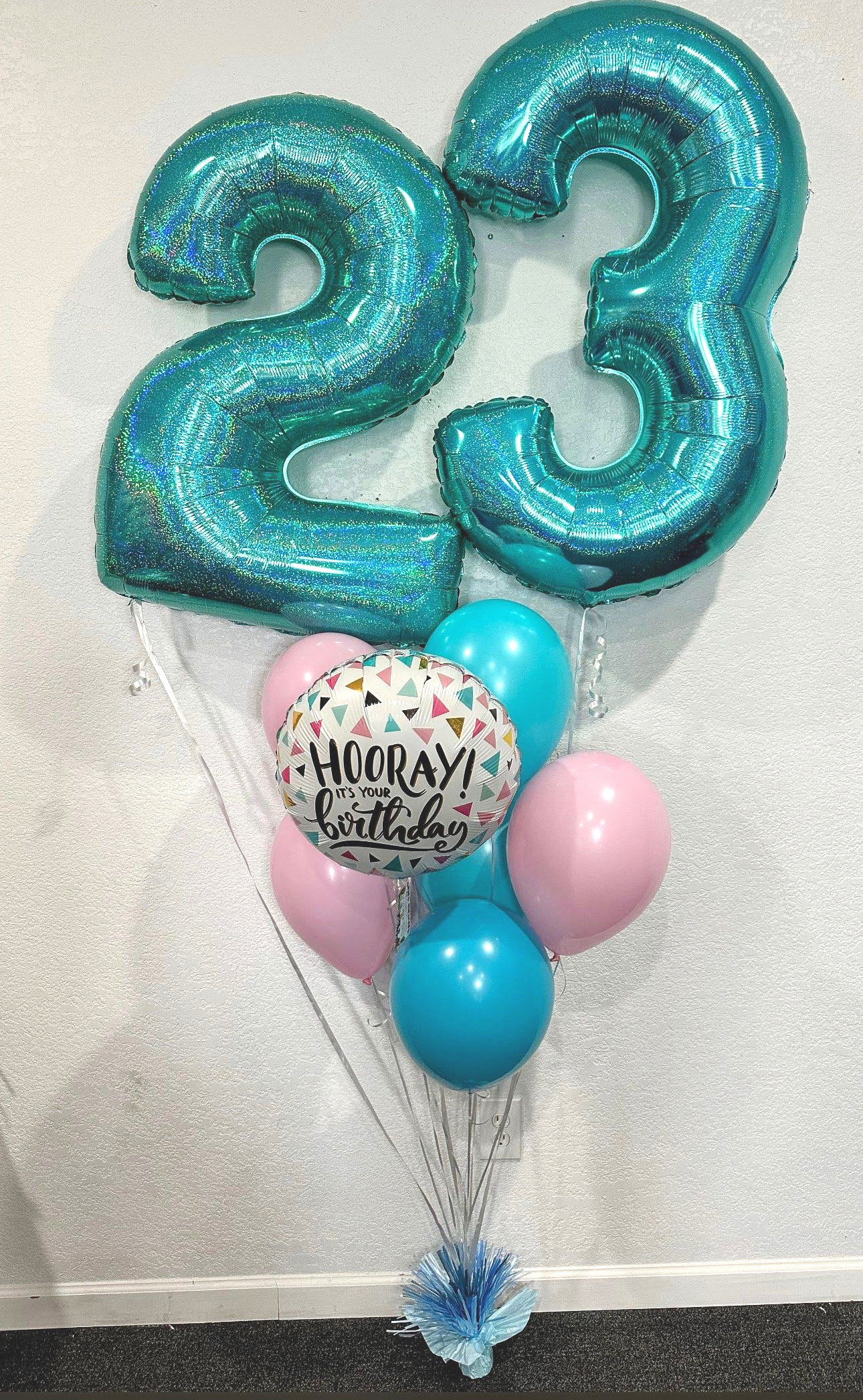 Teal foil number 23 helium balloons for birthday party decorations and photo backdrop in Fort Worth