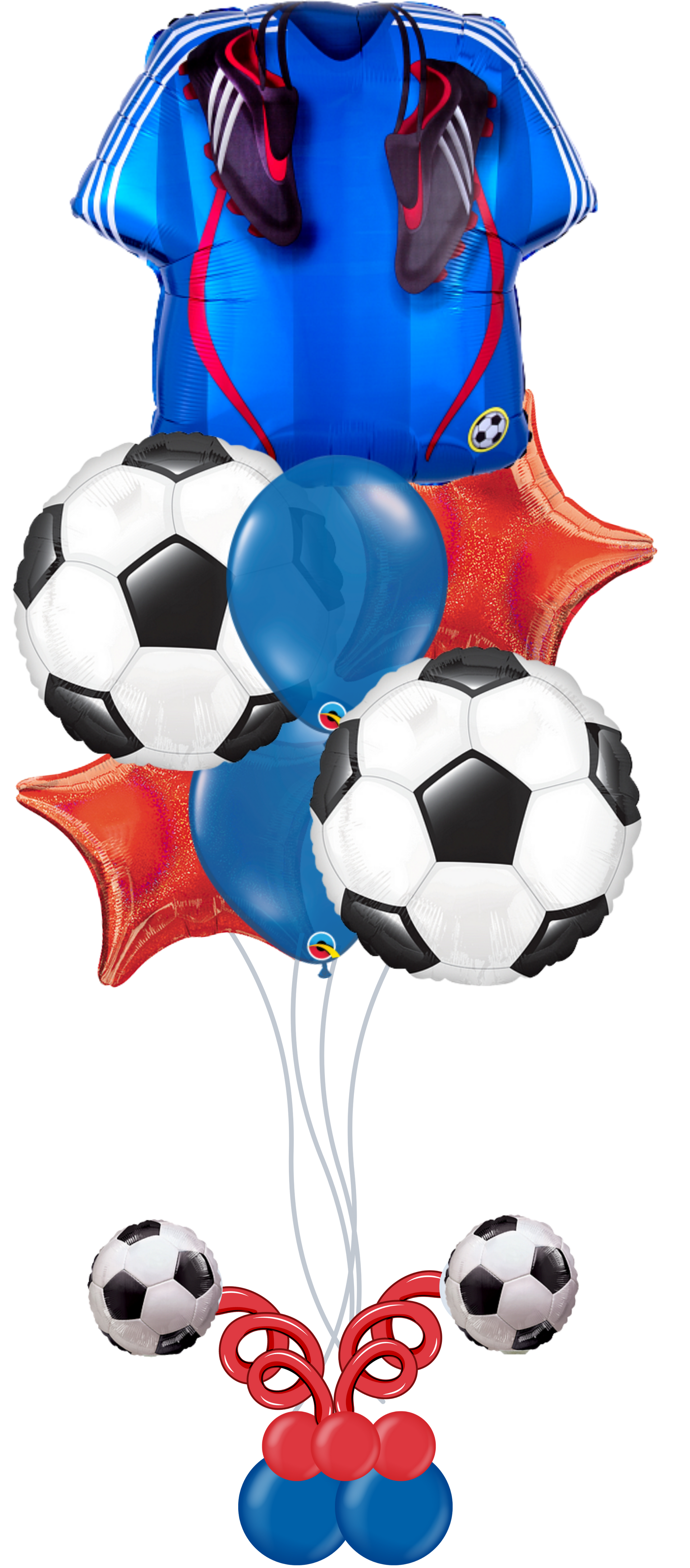Soccer balloon column with stacked balloons and soccer topper, ideal for entrances, sports events, and team celebrations