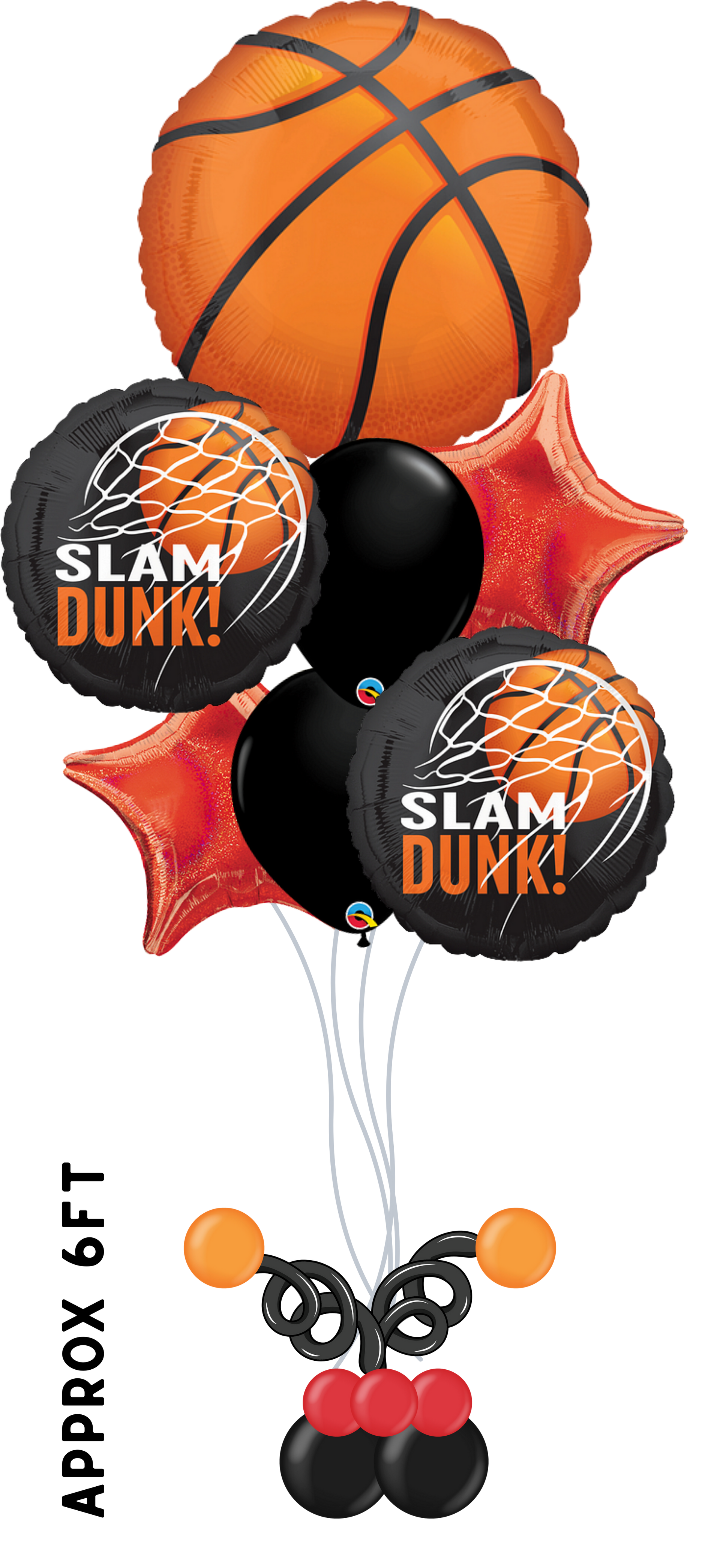 Premium basketball balloon bouquet with basketball and star-shaped balloons, perfect for sports-themed parties