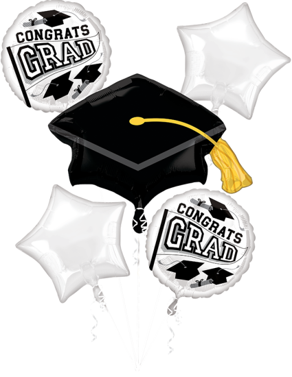 Graduation helium balloon bouquet in silver and black with congrats grad theme Fort Worth Texas