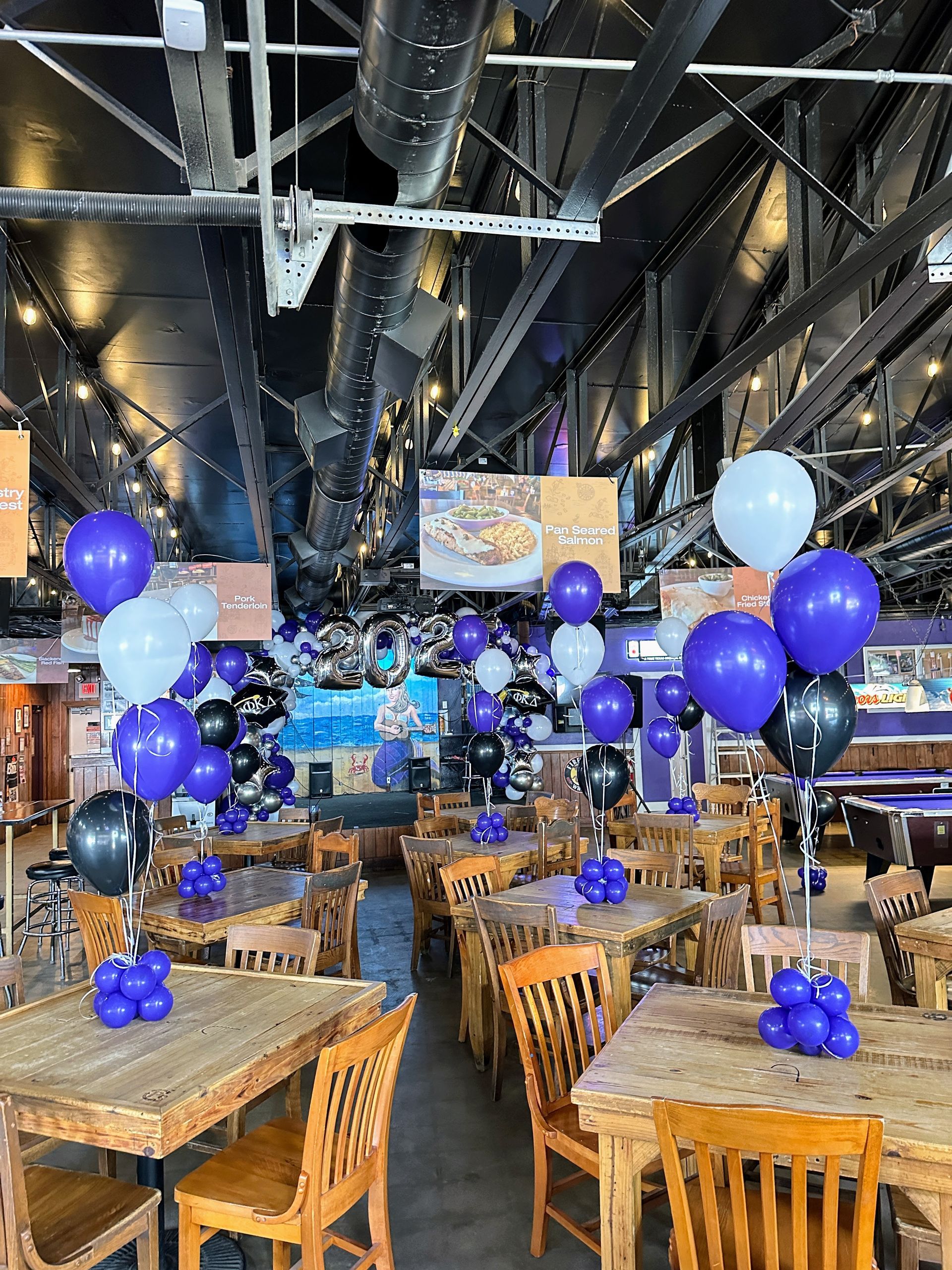 Graduation balloon centerpieces for party tables with custom colors in Fort Worth Texas event decor