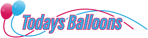 A logo for today 's balloons with two balloons in the background