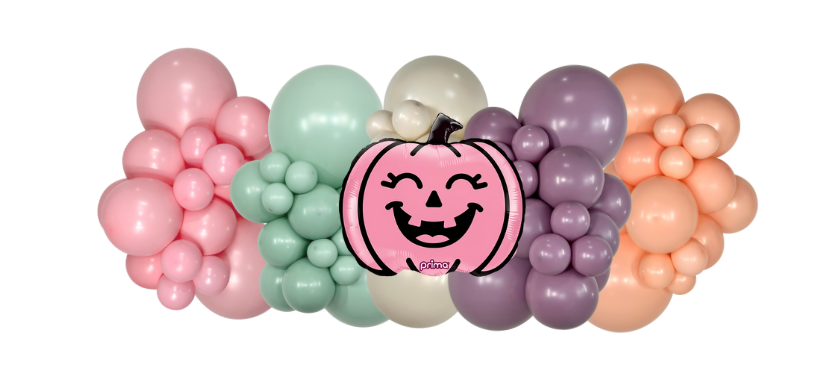 Balloon garland in lavender, lime green and black balloons
