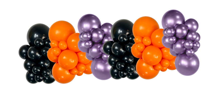Balloon garland in reflex lilac, orange and black balloons
