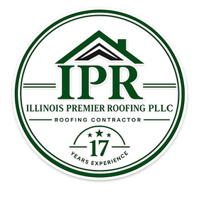 Illinois Premier Roofing PLLC circular green-and-white logo with roof icon and 17 years experience