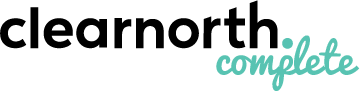 The clearnorth complete logo is black and blue on a white background.