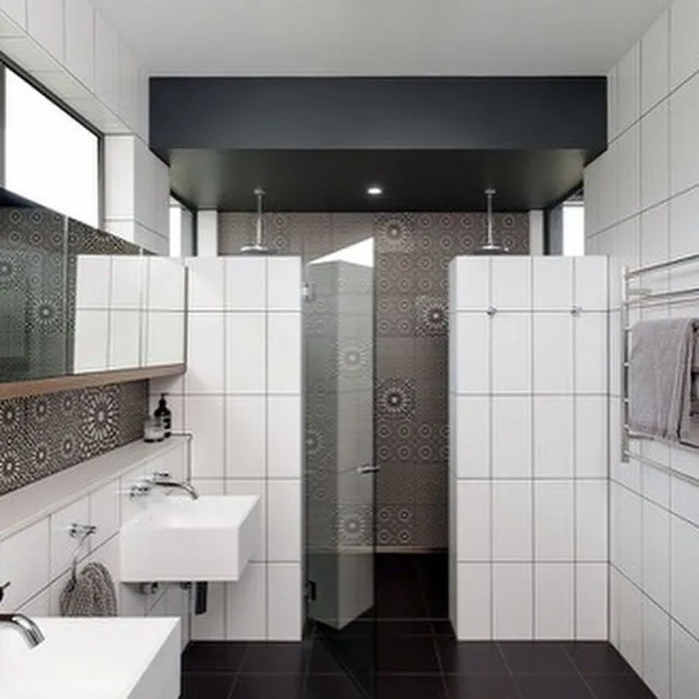 A Bathroom With Two Sinks And A Walk In Shower — Cross Cabinets In Chevallum, QLD