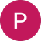 A pink circle with a white letter p inside of it.