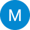 The letter m is in a blue circle on a white background.