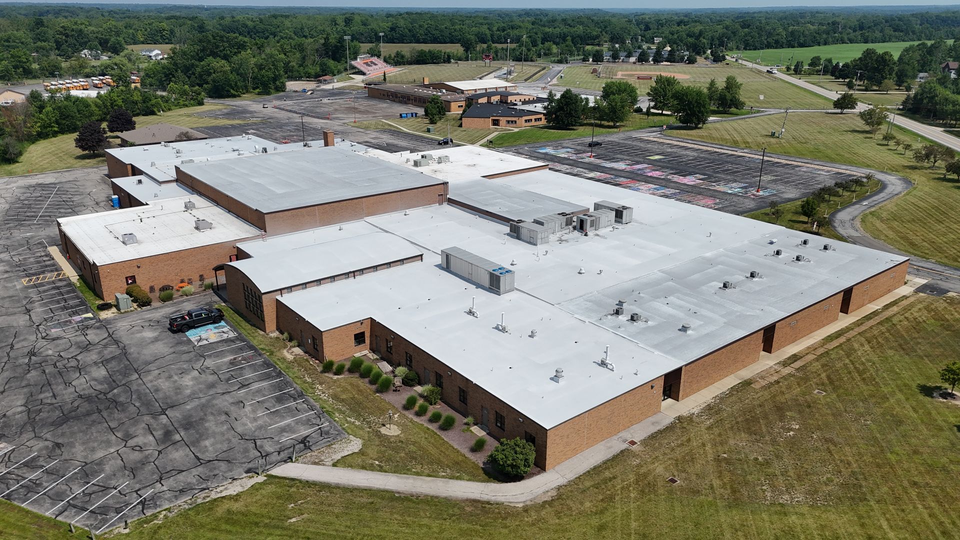 Finished commercial roofing project at Buckeye High School in Medina, Ohio