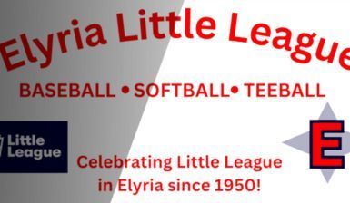 Elyria Little League banner with baseball, softball, teeball, and “Celebrating Little League in Elyria since 1950!”