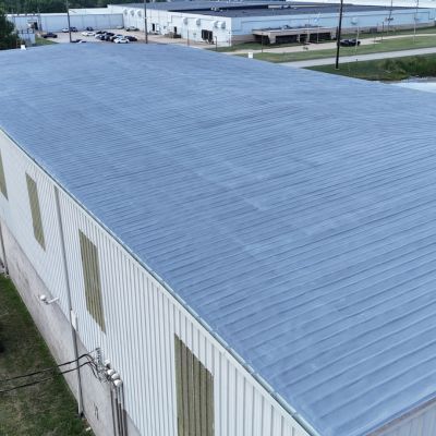 commercial metal roof in Medina, Ohio that's been restored by installing the spray foam roofing system.