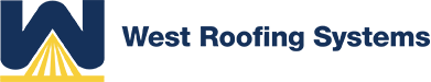 West Roofing Systems logo with navy and yellow stylized roof icon and company name