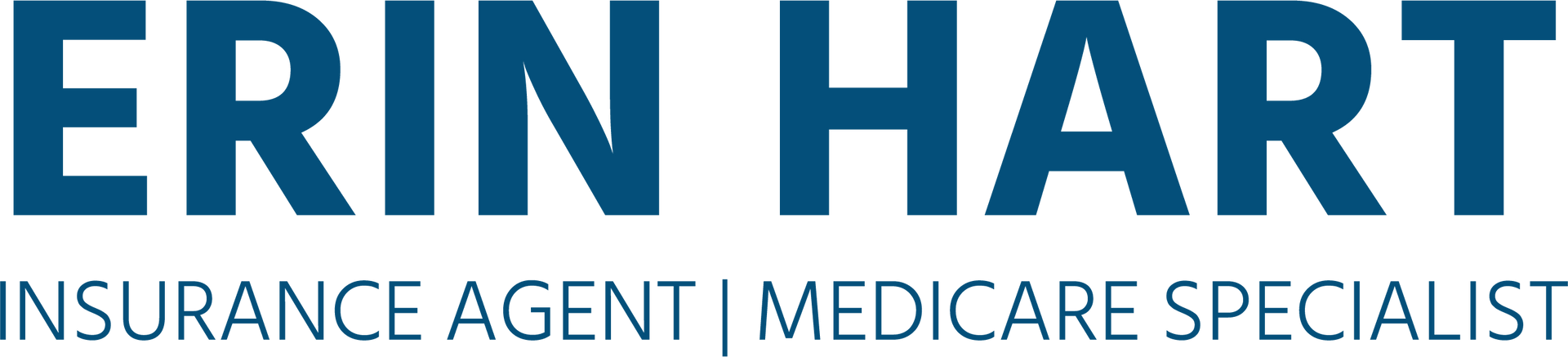 Erin Hart logo: Blue text, &ldquo;Erin Hart&rdquo; above &ldquo;Insurance Agent | Medicare Specialist&rdquo;.