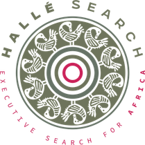 Halle Search Executive For Africa logo: green and white circular design with bird-like figures around a central target.