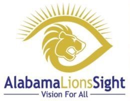 Gold logo of a lion in an eye, Alabama Lions Sight.