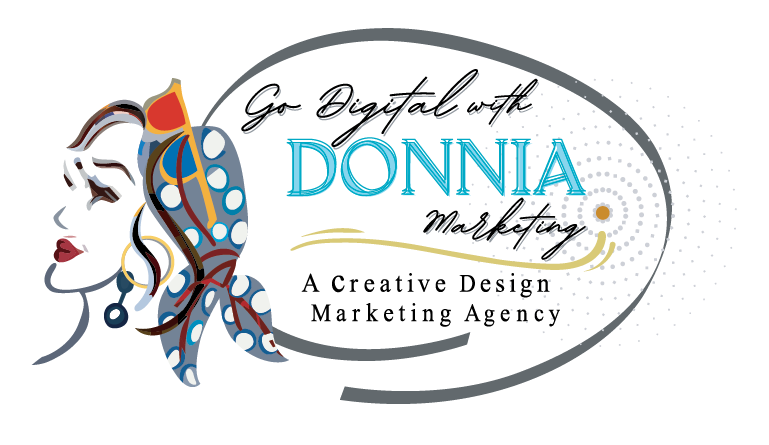 Logo of Donna Marketing. A woman's profile sketch next to a teal 