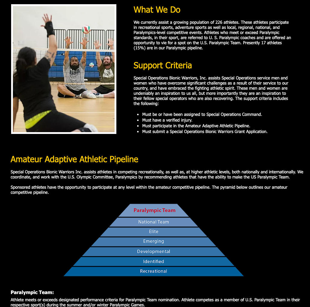 Volleyball player hitting the ball, supporting information, and athlete pipeline graphic.
