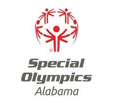 Special Olympics Alabama logo: Red stylized figures form a sphere above gray text.