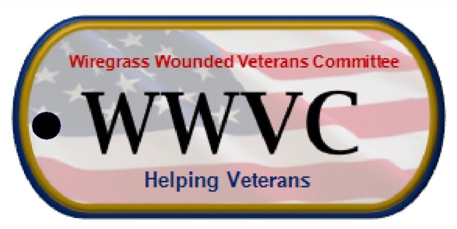 Logo for Wiregrass Wounded Veterans Committee, featuring an American flag background and text.