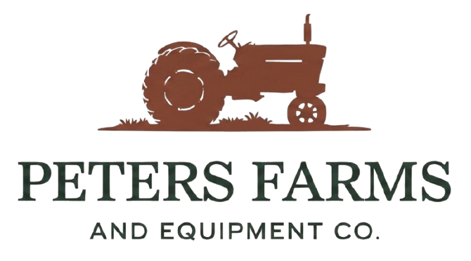 Peters Farms and Equipment Co. logo with a brown tractor silhouette on white background