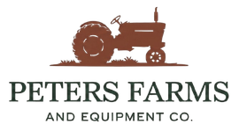 Peters Farms and Equipment Co. logo with a brown tractor silhouette on white background