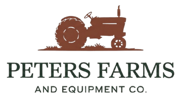Peters Farms and Equipment Co. logo with a brown tractor silhouette on white background