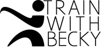 Train With Becky logo with a black running figure and black text on a white background