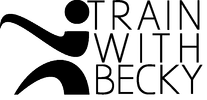Black logo of a running figure with the text “TRAIN WITH BECKY”