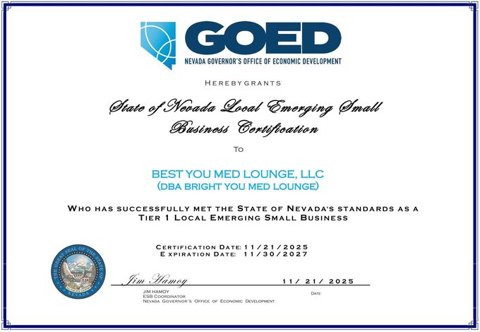 Certificate of State of Nevada Local Emerging Small Business Certification.
---