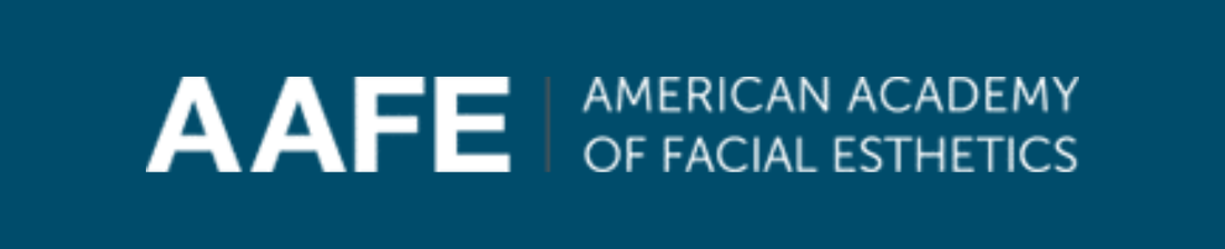 AAFE logo with American Academy of Facial Aesthetics text on a blue background