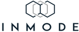 Logo of InMode. The logo consists of three interlocking hexagons above the company's name in a dark blue font.