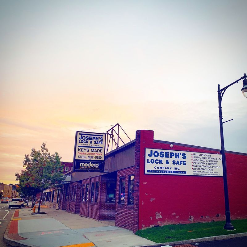 Joseph 's lock & safe is located on the corner of a street
