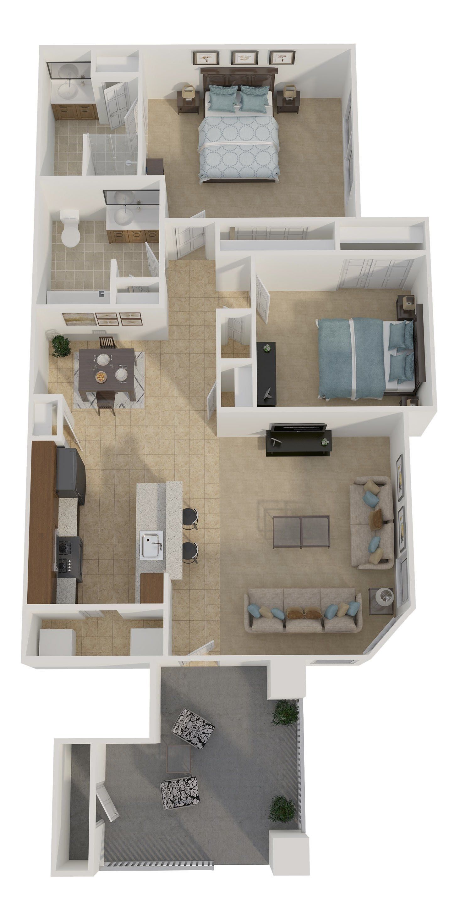 Villa Risa 2 Bed, 2 Bath Floor Plan