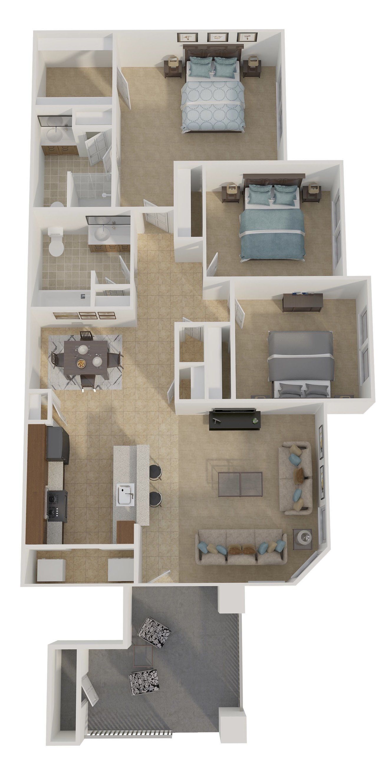 Floor Plan 3 - 3 Bedrooms, 2 Bath Floor Plan 3 - 3 Bedrooms, 2 Bath