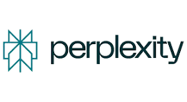 Perplexity logo with teal geometric icon and black lowercase wordmark on a white background