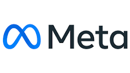 Meta logo in blue and black on a white background