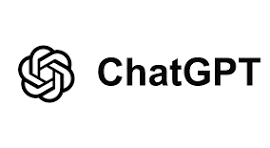 ChatGPT logo with black icon and wordmark on a white background
