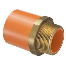 A plastic pipe with a brass fitting on it.
