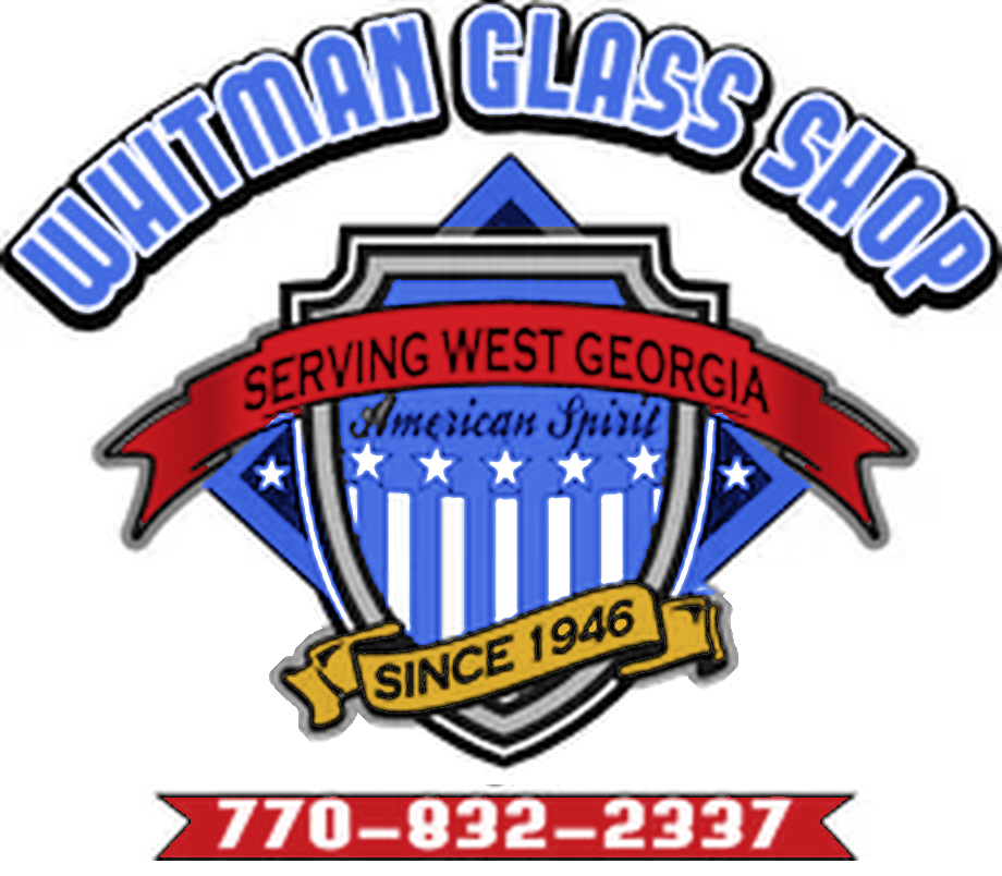 Whitman Glass Shop logo: shield with text
