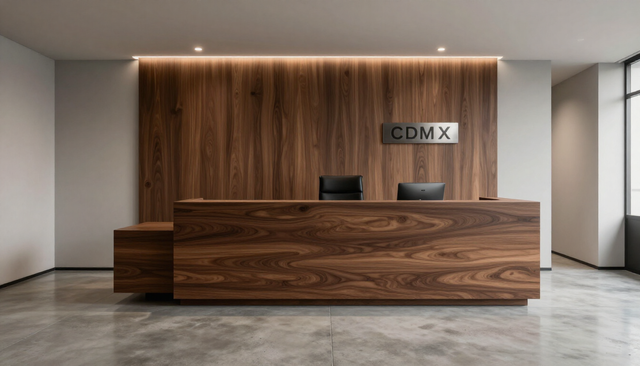 Recepción corporativa con mobiliario sobre diseño
